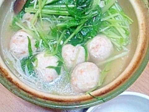 鶏団子と水菜の一人鍋